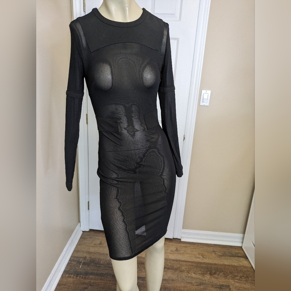 House Of CB Black Mesh Bodycon Long Sleeve Dress Women's Xs